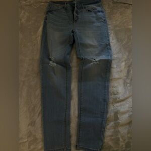 Wax Jeans Blue Skinny Jeans with Distressed Details